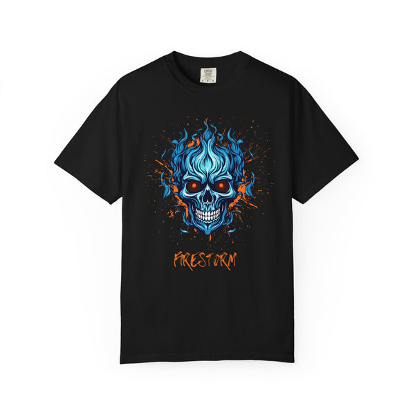 Firestorm Skull Unisex Garment-Dyed T-Shirt - Bold Graphic Tee for Halloween and Festivals