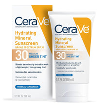 CeraVe Hydrating Mineral Sunscreen SPF 30 with Sheer Tint, Tinted Mineral Sunscreen with Zinc Oxide & Titanium Dioxide, Blends Seamlessly For Healthy Glow, Medium, 1.7 Fluid Ounce