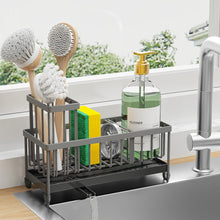 Cisily Sponge Holder for Kitchen Sink, Sink Caddy with High Brush Holder, Kitchen Sink Organizer Countertop Rustproof 304 Stainless Steel, Soap Dispenser Kitchen Organizers and Storage Essentials