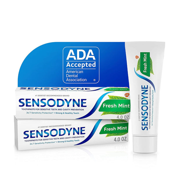 Sensodyne Fresh Mint Sensitive Toothpaste, ADA Accepted Toothpaste for Cavity Prevention and Sensitive Teeth Treatment - 4 Ounces (Pack of 2)